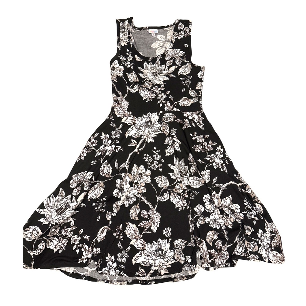 LuLaRoe Nicki Dress Womens Med Black White Floral A-Line Sleeveless Skater